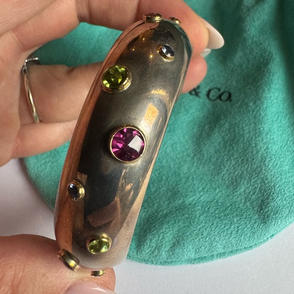 Tiffany & Co Silver 18K Gold Tourmaline Peridot Etoile Sapphire Cuff Bracelet - Picture 9 of 16